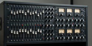 Audio channel equalizer sliders and compressor rack equipment