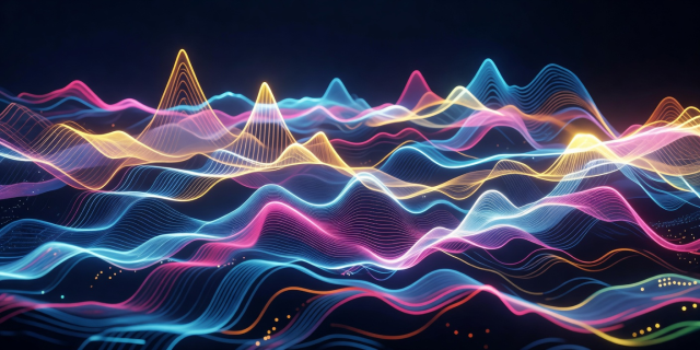 Dynamic digital wave spectrum representing multi-channel audio frequency deconstruction and social post synthesis